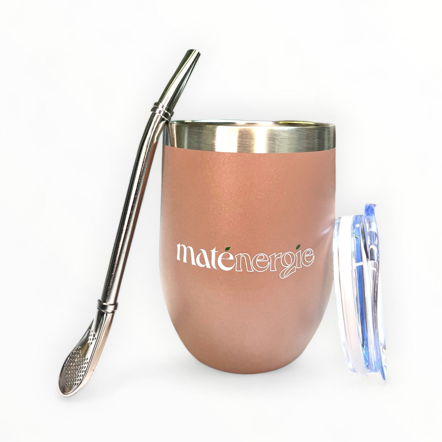 Calebasse Inox Rose Sol 335 ml, conçue pour maintenir la température des boissons pendant des heures.