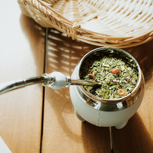 Calebasse en cuir blanche・Intérieur inox 280ml