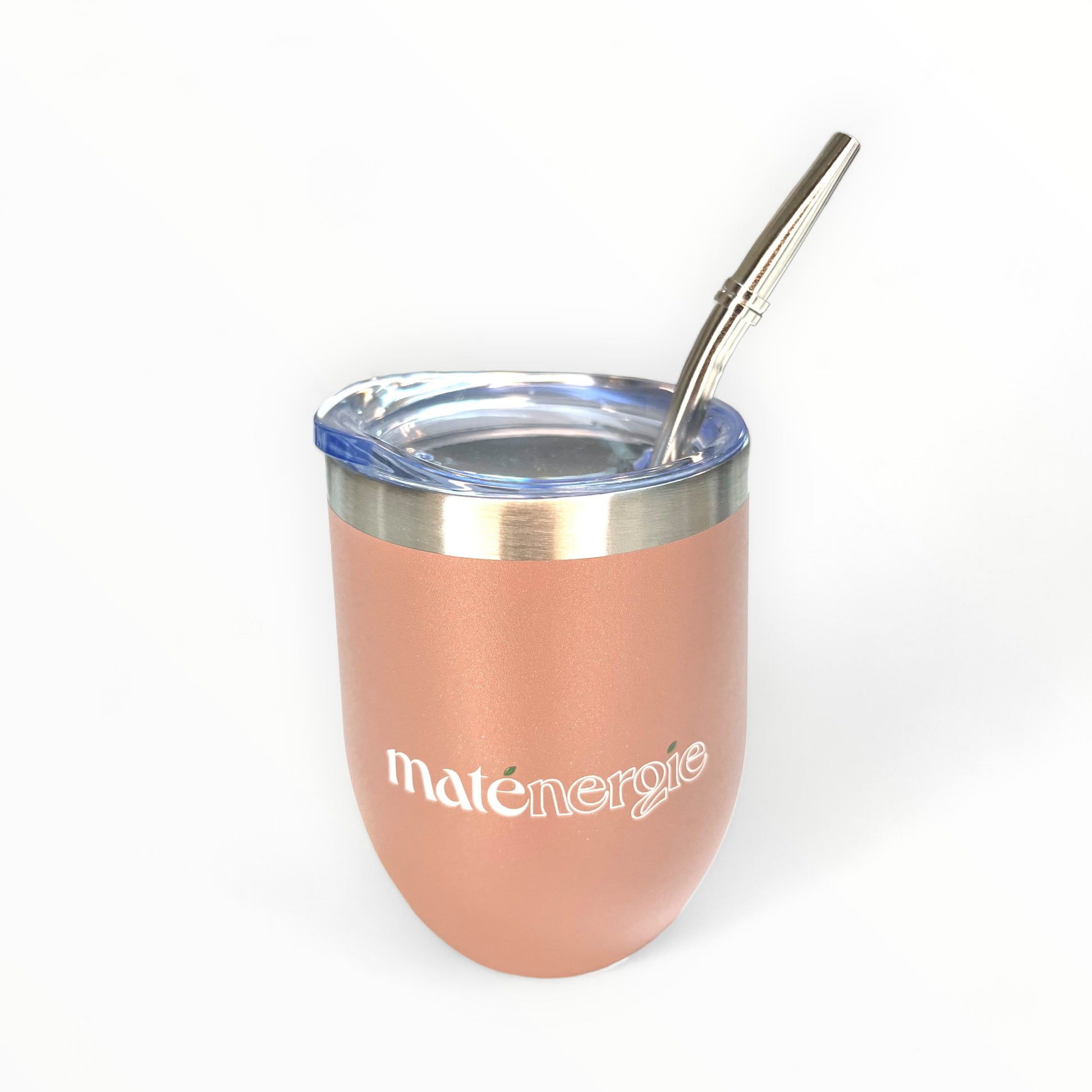 Calebasse Inox Rose livrée avec bombilla et brosse, idéale pour un rituel de maté moderne et élégant.
