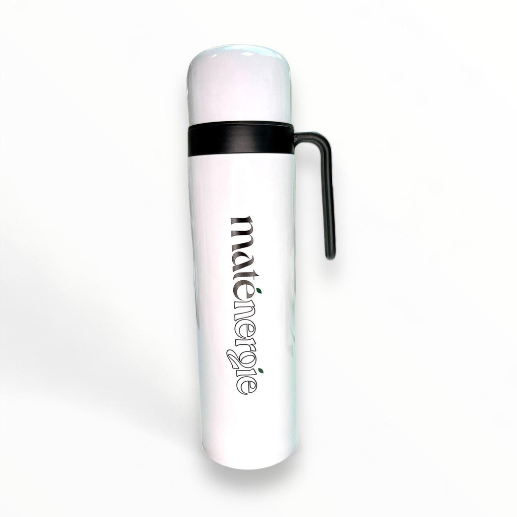 Thermos Blanc Féliz 1L pour maté, maintien de la chaleur ou fraîcheur jusqu’à 8 heures, en acier inoxydable.