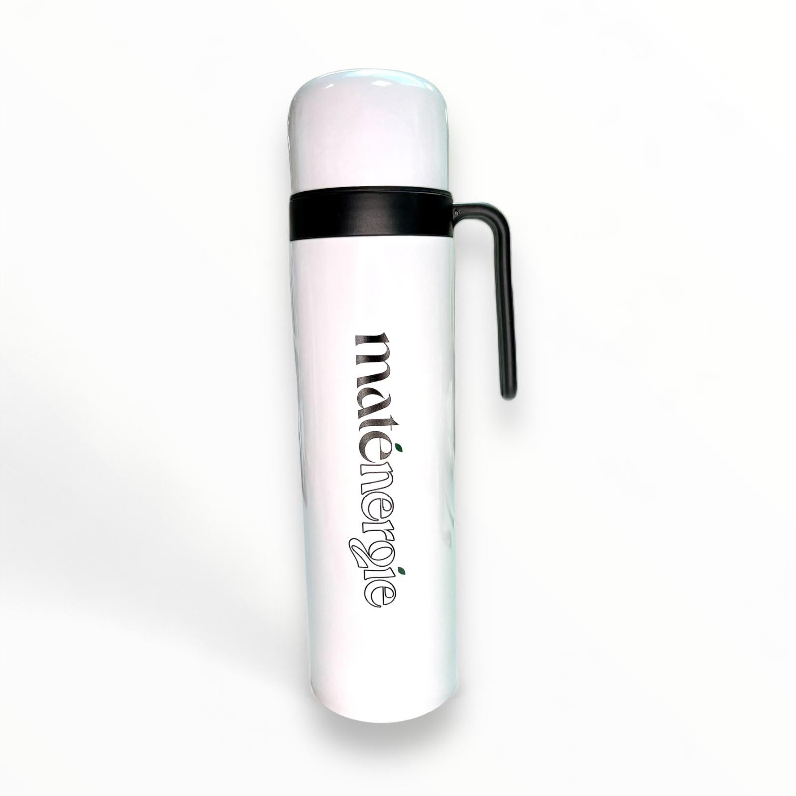 Thermos Blanc Féliz 1L pour maté, maintien de la chaleur ou fraîcheur jusqu’à 8 heures, en acier inoxydable.