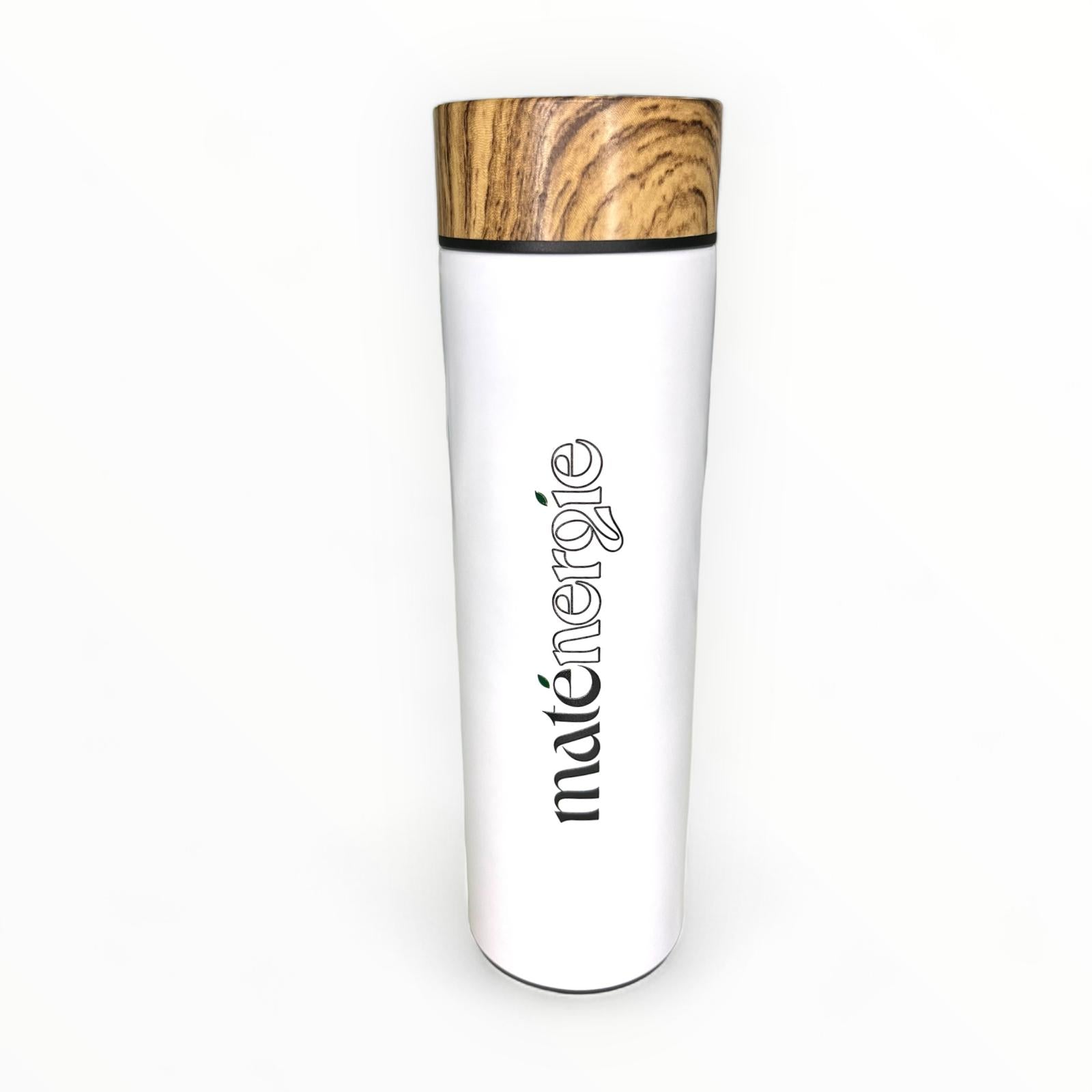 Thermos Infuseur Blanc 500 ml en inox avec double paroi pour maintenir la température des boissons.
